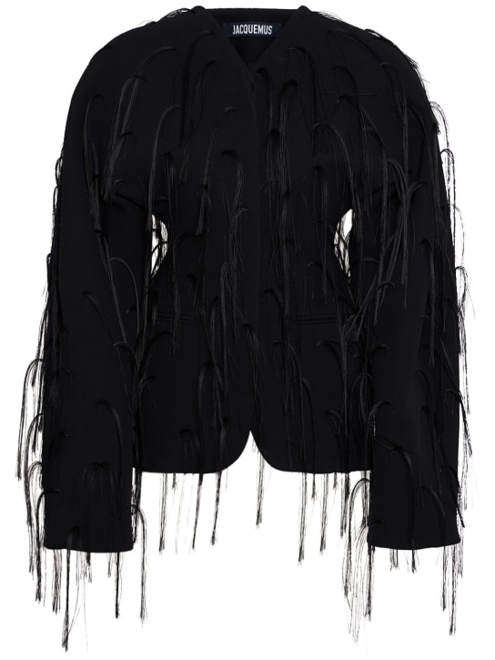 Jacquemus: La Veste Ovalo collarless jacket - Black - women_0 | Luisa Via Roma