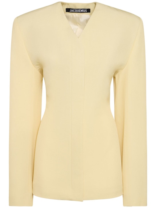 Jacquemus: La Robe Cubo crepe mini dress - Light Yellow - women_0 | Luisa Via Roma