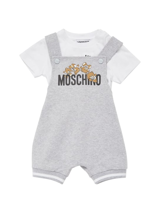 Moschino: T-shirt in jersey di cotone e tutina in felpa - Bianco/Grigio - kids-boys_0 | Luisa Via Roma