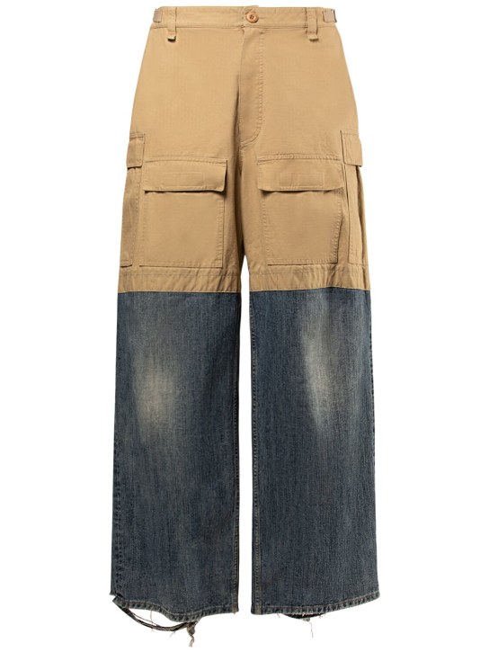 Balenciaga: Pantaloni cargo in cotone - Beige/Blu - men_0 | Luisa Via Roma