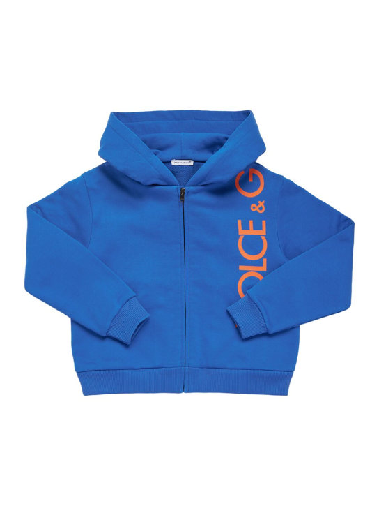Dolce&Gabbana: Cotton zip-up hoodie w/logo - Blue - kids-girls_0 | Luisa Via Roma