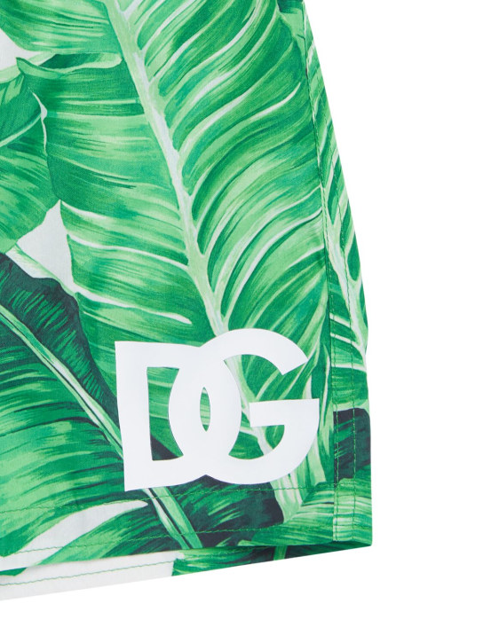 Dolce&Gabbana: 印花棉质短裤 - 白色/绿色 - kids-boys_1 | Luisa Via Roma