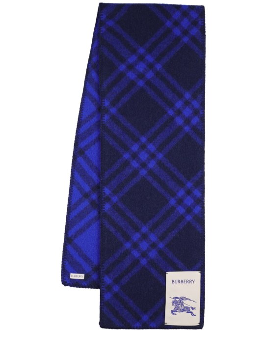 Burberry: Check wool scarf w/ logo - Blue - women_0 | Luisa Via Roma