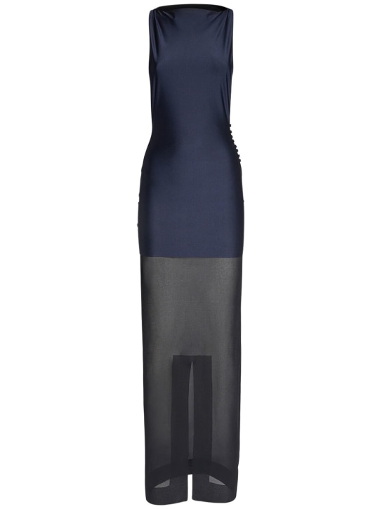 Jacquemus: La Robe Banista satin & mesh long dress - Navy - women_0 | Luisa Via Roma