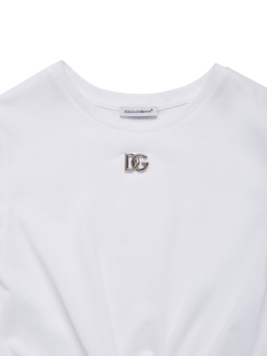 Dolce&Gabbana: T-shirt en jersey de coton avec nœud - Blanc - kids-girls_1 | Luisa Via Roma