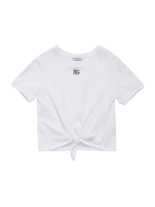 Dolce&Gabbana: T-Shirt aus Baumwolljersey mit Knoten - Weiß - kids-girls_0 | Luisa Via Roma