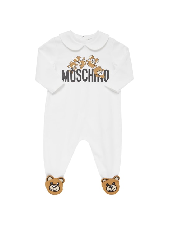 Moschino: 코튼 저지 롬퍼 & 모자 - 화이트 - kids-boys_1 | Luisa Via Roma