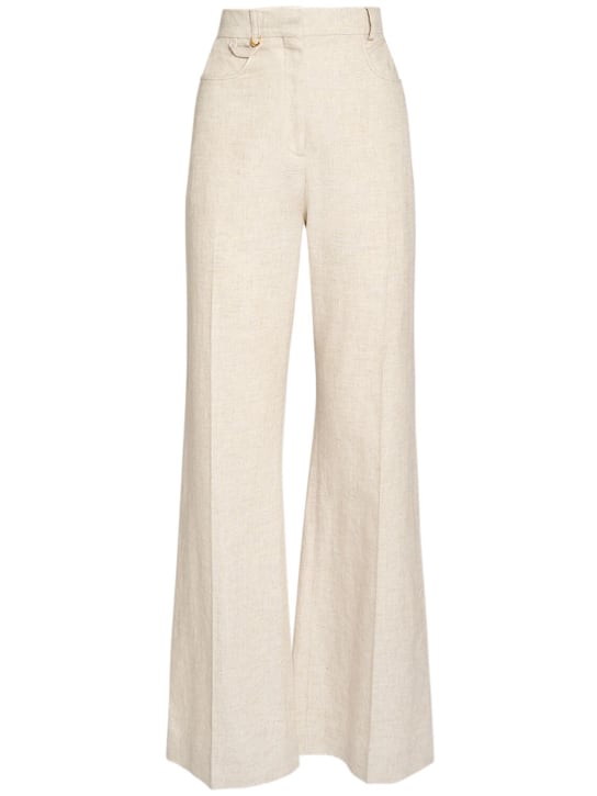 Jacquemus: Le Pantalon Sauge linen blend pants - Light Beige - women_0 | Luisa Via Roma