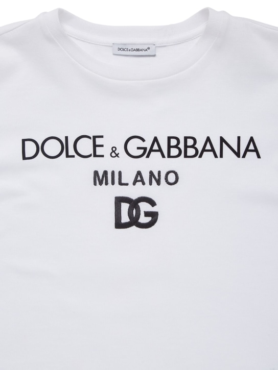 Dolce&Gabbana: 로고 프린트 코튼 저지 티셔츠 - 화이트 - kids-boys_1 | Luisa Via Roma