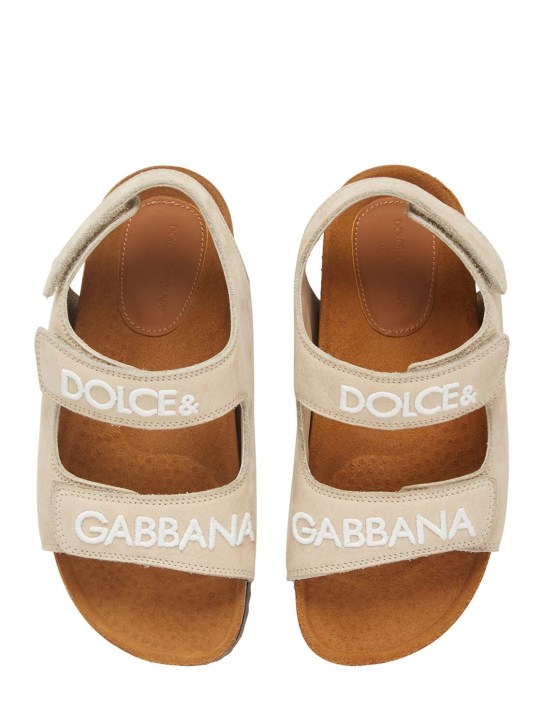 Dolce&Gabbana: Sandalias de piel con logo bordado - Beige - kids-boys_1 | Luisa Via Roma