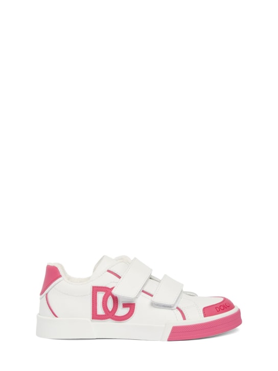 Dolce&Gabbana: Riemensneakers aus Leder - Weiß/Fuchsia - kids-girls_0 | Luisa Via Roma