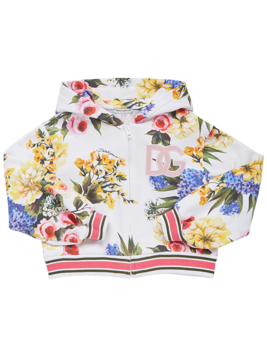 Dolce&Gabbana: Sweat-shirt en coton imprimé fleurs à capuche - Blanc - kids-girls_0 | Luisa Via Roma