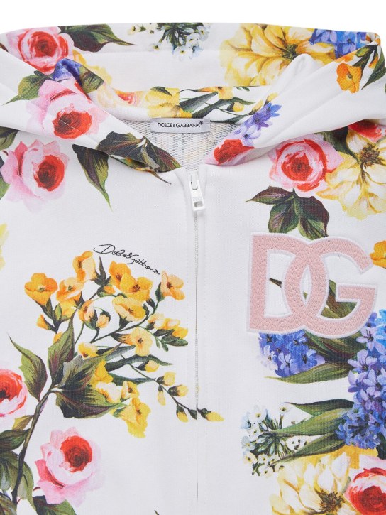 Dolce&Gabbana: Sweat-shirt en coton imprimé fleurs à capuche - Blanc - kids-girls_1 | Luisa Via Roma