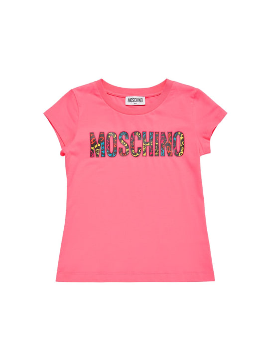 Moschino: 코튼 저지 크롭 티셔츠 & 스커트 - 핑크/화이트 - kids-girls_1 | Luisa Via Roma