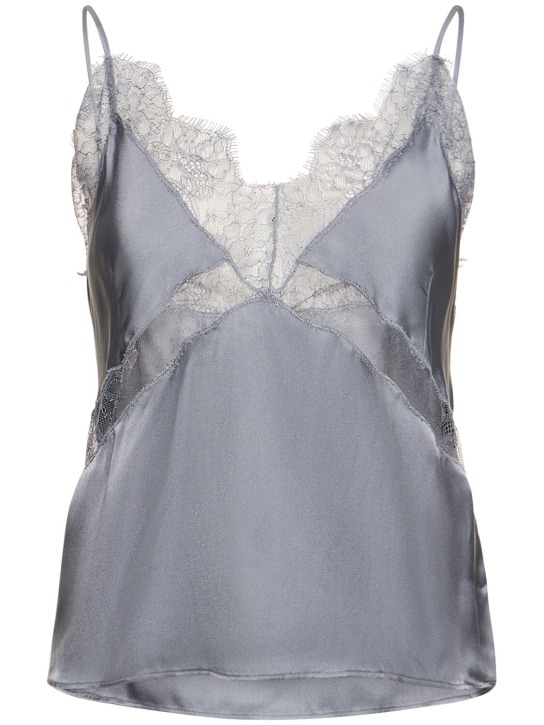 ANINE BING: Amelie silk blend camisole w/lace - Grey - women_0 | Luisa Via Roma