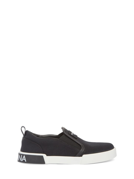 Dolce&Gabbana: Canvas & leather slip-on sneakers - Black - kids-boys_0 | Luisa Via Roma
