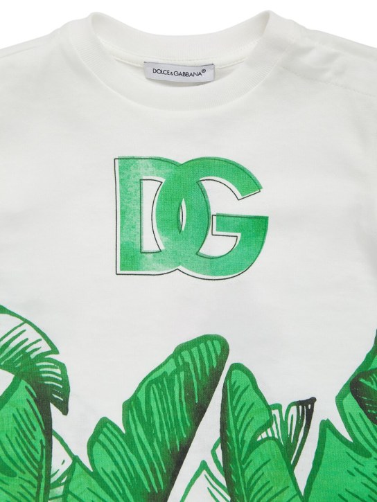 Dolce&Gabbana: Camiseta de jersey de algodón con logo - Blanco/Verde - kids-boys_1 | Luisa Via Roma