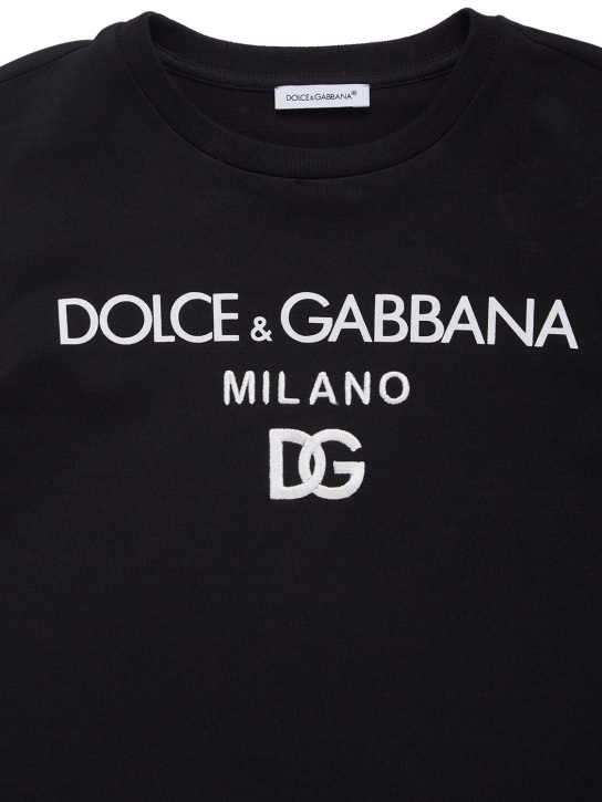 Dolce&Gabbana: T-shirt in jersey di cotone con logo - Nero - kids-girls_1 | Luisa Via Roma