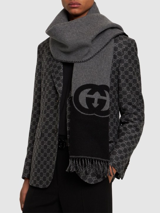 Gucci: Interlocking GG wool & cashmere scarf - Flanner/Black - men_1 | Luisa Via Roma