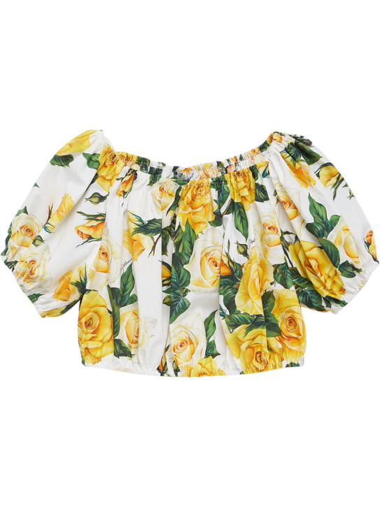 Dolce&Gabbana: Flower printed cotton crop top - White/Yellow - kids-girls_0 | Luisa Via Roma