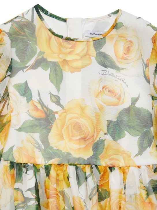 Dolce&Gabbana: Robe en soie imprimé fleuri - Blanc/Jaune - kids-girls_1 | Luisa Via Roma