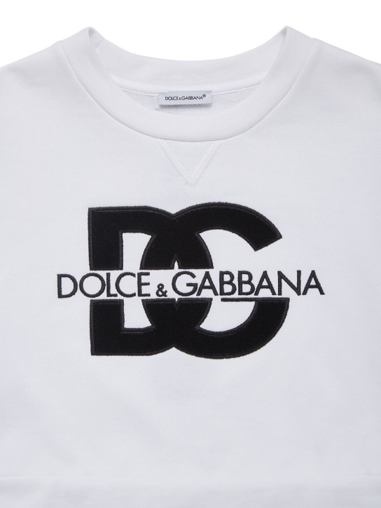 Dolce&Gabbana: Sweat-shirt en coton à logo - Blanc - kids-boys_1 | Luisa Via Roma