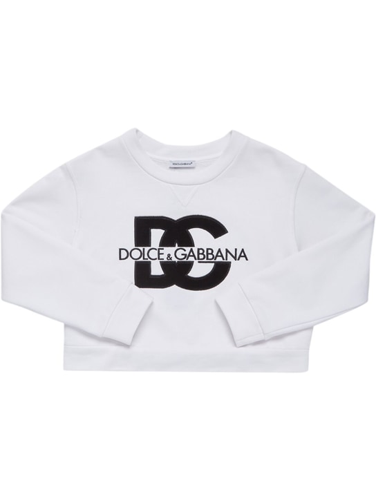 Dolce&Gabbana: Sweat-shirt en coton à logo - Blanc - kids-boys_0 | Luisa Via Roma