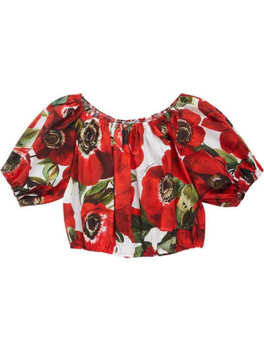 Dolce&Gabbana: Crop top in cotone stampato - Multicolore - kids-girls_0 | Luisa Via Roma
