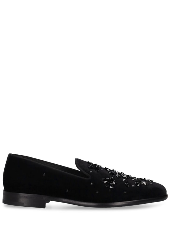 Dolce&Gabbana: Scarpe slip-on con ricami - Nero - men_0 | Luisa Via Roma
