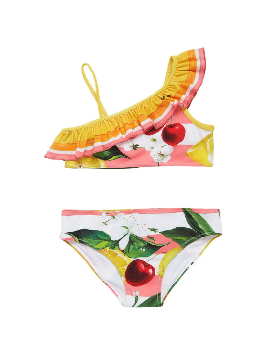 Dolce&Gabbana: Set bikini in techno stampato - Multicolore - kids-girls_0 | Luisa Via Roma