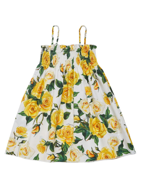 Dolce&Gabbana: Flower printed cotton poplin dress - White/Yellow - kids-girls_0 | Luisa Via Roma