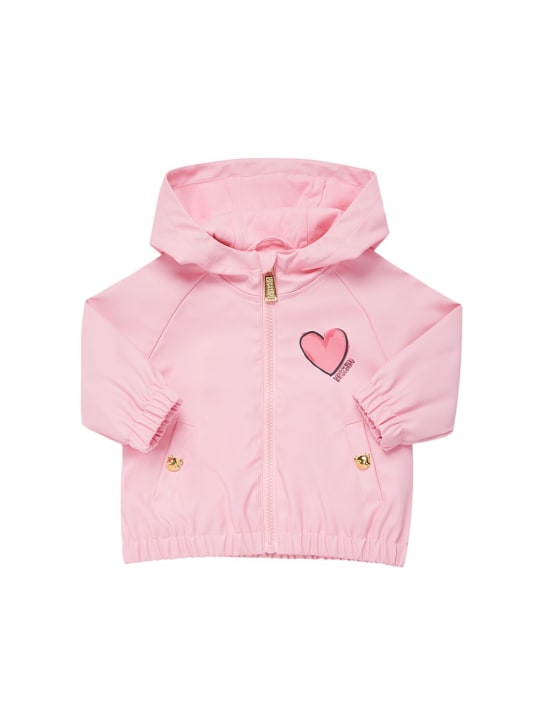 Moschino: Hooded coated stretch nylon jacket - Pink - kids-girls_0 | Luisa Via Roma
