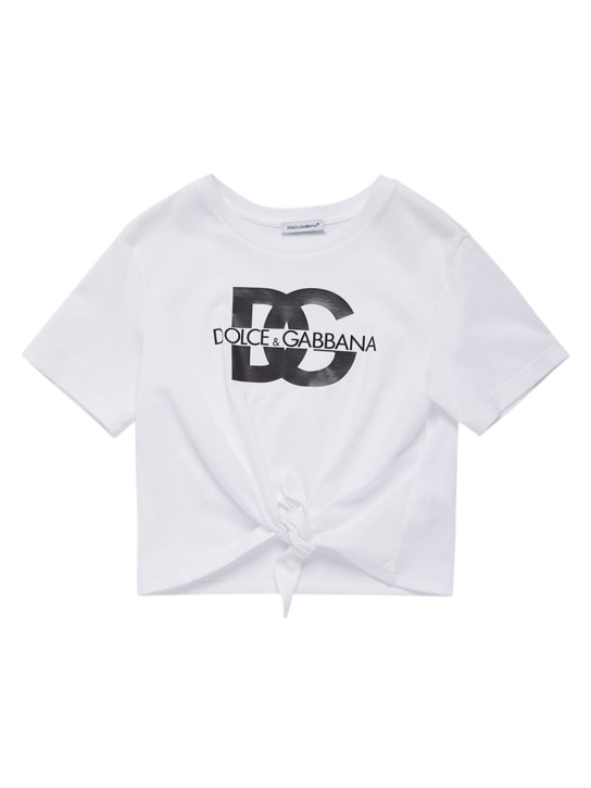 Dolce&Gabbana: T-shirt in cotone con nodo - Bianco - kids-girls_0 | Luisa Via Roma