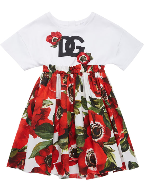 Dolce&Gabbana: Baumwollkleid mit Logodruck - Weiß - kids-girls_0 | Luisa Via Roma