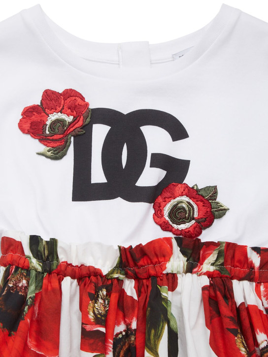 Dolce&Gabbana: Baumwollkleid mit Logodruck - Weiß - kids-girls_1 | Luisa Via Roma