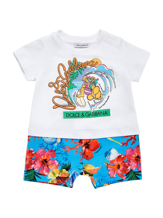 Dolce&Gabbana: Pelele de jersey de algodón estampado - Blanco - kids-boys_0 | Luisa Via Roma