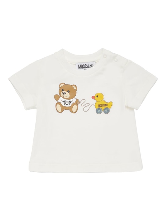 Moschino: T-shirt en jersey de coton - Off-White - kids-boys_0 | Luisa Via Roma