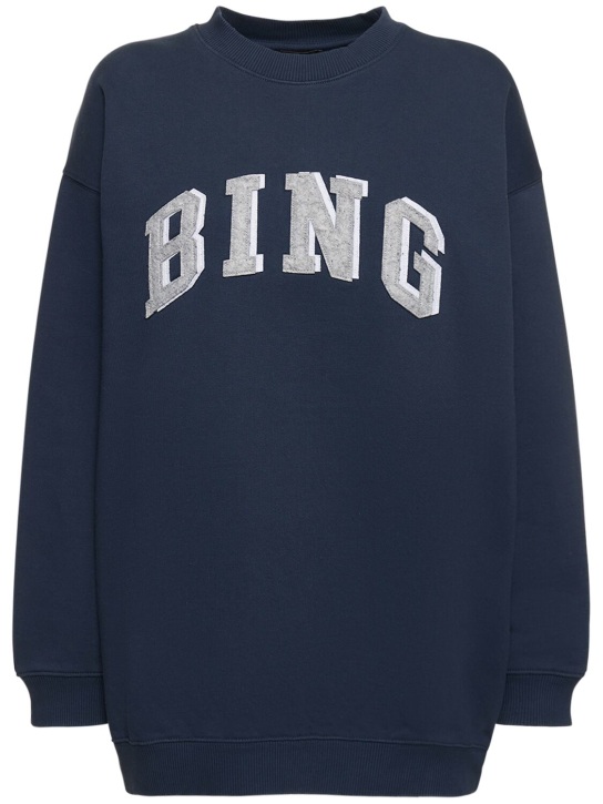 ANINE BING: Tyler logo cotton blend sweatshirt - Navy - women_0 | Luisa Via Roma