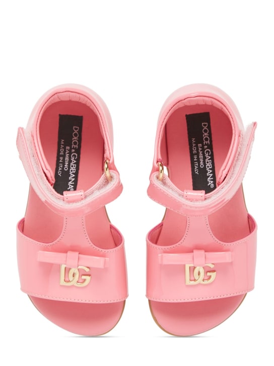 Dolce&Gabbana: 에나멜 가죽 샌들 - 핑크 - kids-girls_1 | Luisa Via Roma