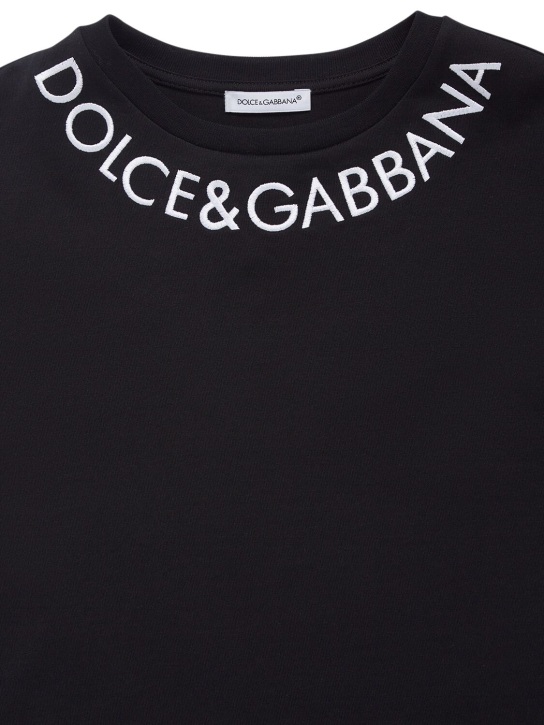 Dolce&Gabbana: T-shirt in jersey di cotone con ricamo - Nero - kids-girls_1 | Luisa Via Roma