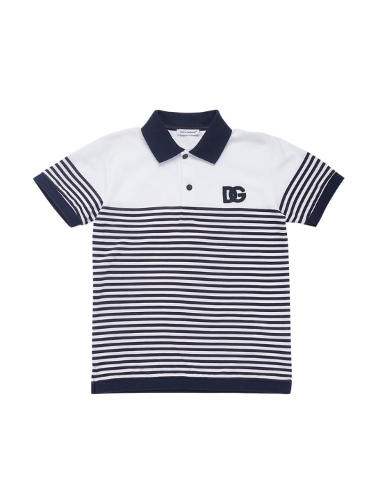 Dolce&Gabbana: Striped cotton jersey polo - White/Blue - kids-boys_0 | Luisa Via Roma