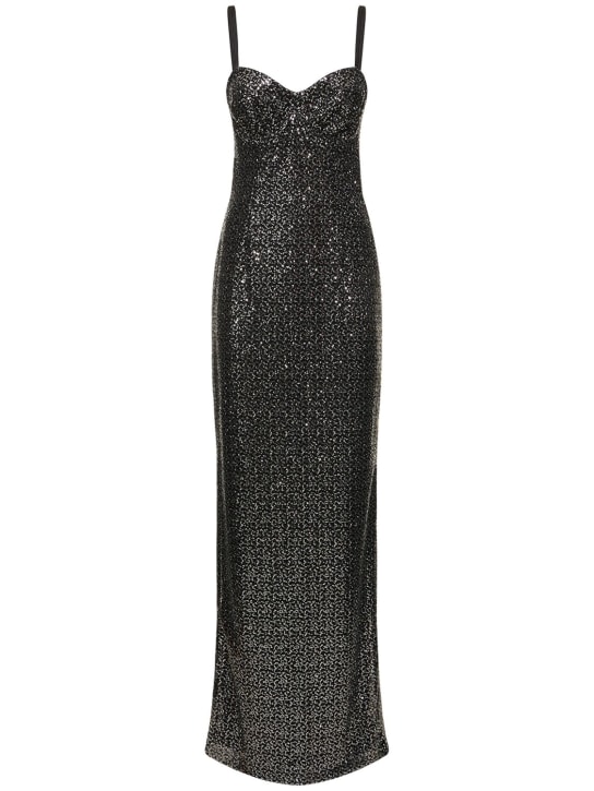 Dolce&Gabbana: Sequined heart neck long dress - Black - women_0 | Luisa Via Roma