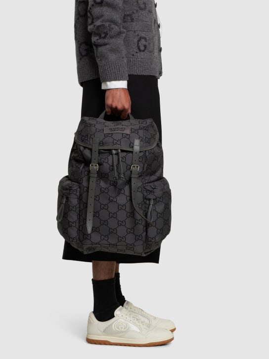 Gucci: GG ripstop nylon backpack - Grey/Black - men_1 | Luisa Via Roma