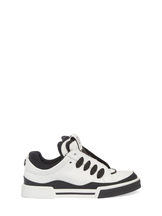 Dolce&Gabbana: Leather lace-up sneakers - White/Black - kids-boys_0 | Luisa Via Roma