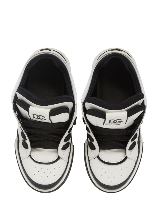 Dolce&Gabbana: Leather lace-up sneakers - White/Black - kids-girls_1 | Luisa Via Roma
