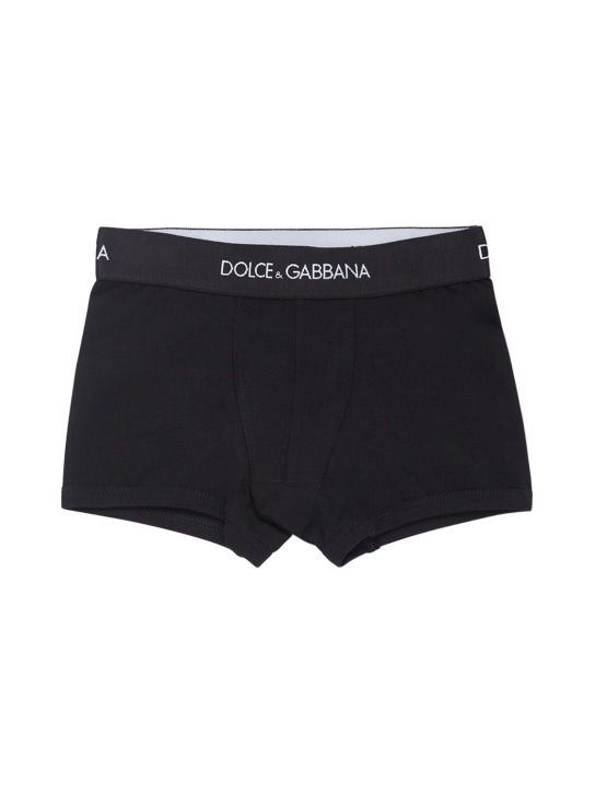 Dolce&Gabbana: Set de 2 calzoncillos bóxer de algodón con logo - Negro - kids-boys_1 | Luisa Via Roma