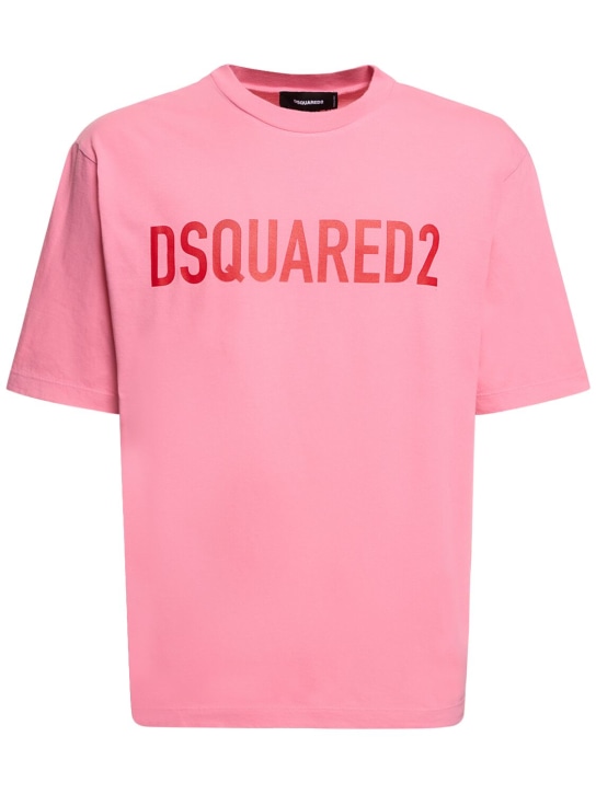 Dsquared2: 루즈 핏 프린티드 코튼 티셔츠 - 핑크 - men_0 | Luisa Via Roma