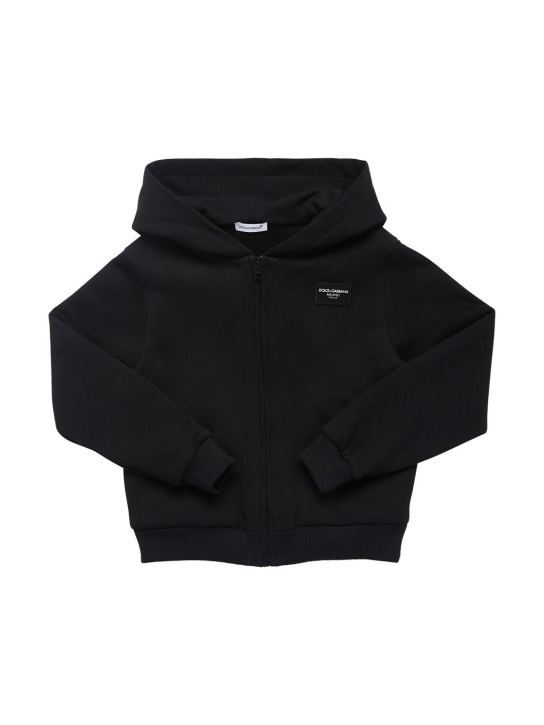 Dolce&Gabbana: Cotton zip-up hoodie w/logo - Black - kids-girls_0 | Luisa Via Roma