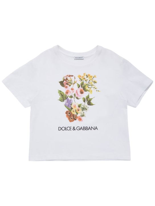Dolce&Gabbana: T-shirt in jersey di cotone stampato - Bianco - kids-girls_0 | Luisa Via Roma