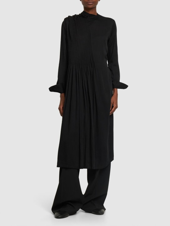 Yohji Yamamoto: Pleated layered satin blouse - Black - women_1 | Luisa Via Roma